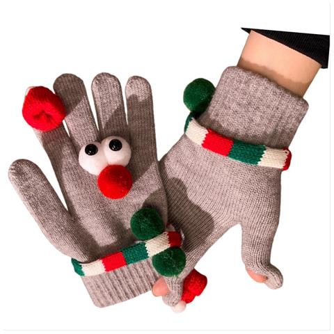 Guanti Caldi Natalizi In Maglia Con Peluche - Guanti Invernali Divertenti Da Donna Con Occhi Grandi Antivento Grey - Foto 2