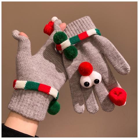 Guanti Caldi Natalizi In Maglia Con Peluche - Guanti Invernali Divertenti Da Donna Con Occhi Grandi Antivento Grey - Foto 3