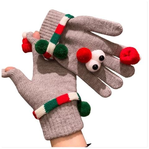 Guanti Caldi Natalizi In Maglia Con Peluche - Guanti Invernali Divertenti Da Donna Con Occhi Grandi Antivento Grey - Foto 1