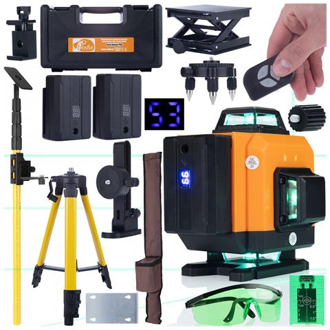 Livella Laser 16 Linee Rot16l - Autolivellante, 3 Modalità, Ip54 | Set Con Treppiede, Asta, Occhiali, Piastra | Professionale E Versatile - Foto 1