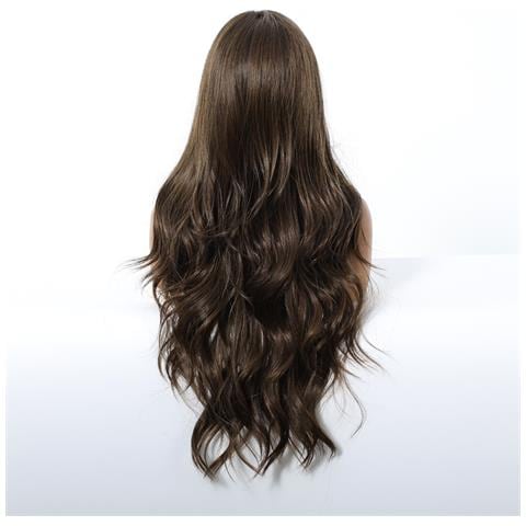 Parrucca Lunga Ricciola Marrone Con Frangia: Capelli Sintetici Termoresistenti Per Feste E Uso Quotidiano - Foto 2