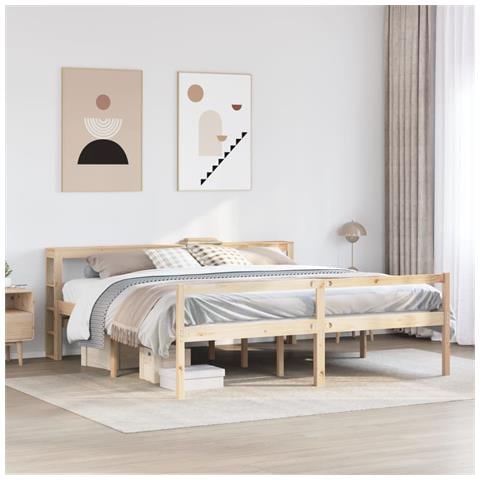 Letto per Anziani con Testiera 200x200 cm Legno Massello Pino - Foto 2
