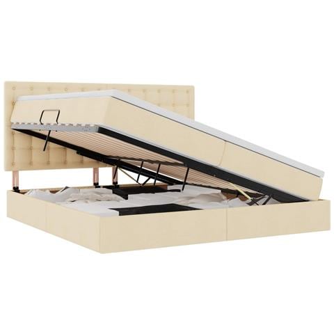 Letto con contenitore e materasso Crema 200 x 200 cm Poliestere - Foto 1