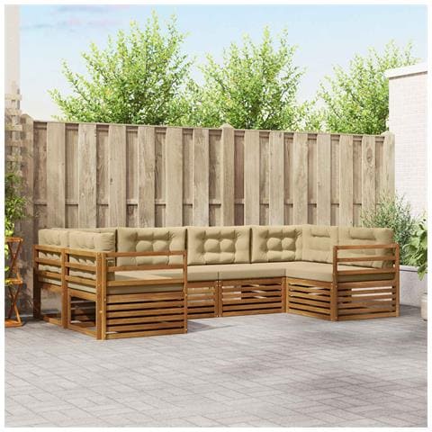 Set divani 6 pcs Naturale e Beige Legno di Acacia Massello - Foto 2