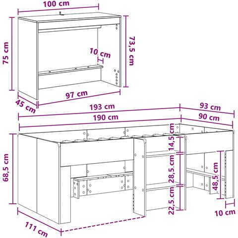 Letto alto per bambini con scrivania Bianco 90 x 190 cm - Foto 7