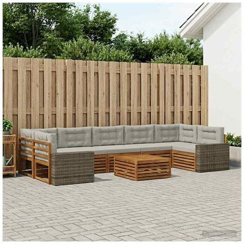 Set di divani da esterno 8 pcs Naturale e Grigio Chiaro - Foto 2