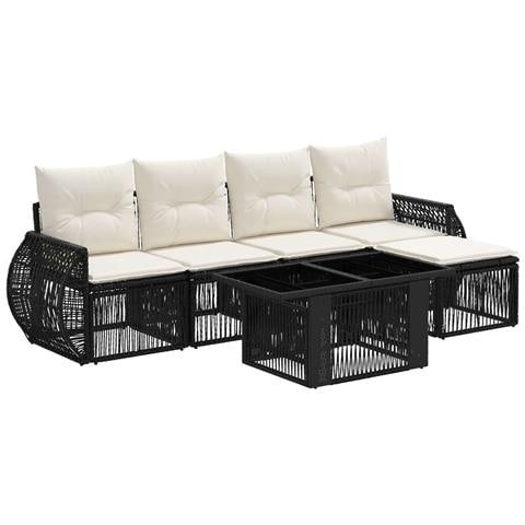 Set Divano da Giardino 6 pz Nero e Bianco Crema polyrattan - Foto 1