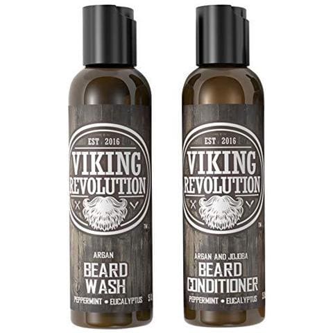 Vichingo Revolution Beard Wash Barba Conditioner Set W Argan E Jojoba Oli - Ammorbidisce Liscia E Rafforza Barba Crescita - Naturale - Barba Shampoo W Barba Olio Di Menta Piperita Ed Eucalipto 5 Oz - Foto 1