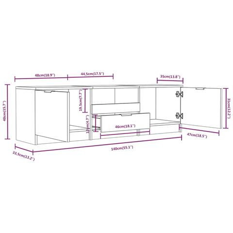 Mobile Porta Tv Bianco 140x35x40 Cm In Legno Multistrato - Foto 6