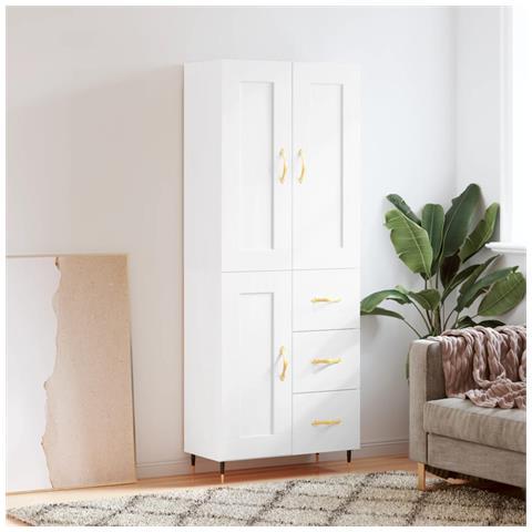 Credenza Bianca 69,5x34x180 Cm In Legno Multistrato - Foto 6