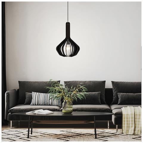 Lampadario Industrial Velasco 1 Luce Acciaio Nero Diffusore Nero - Foto 1