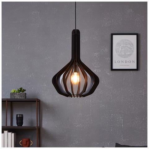 Lampadario Industrial Velasco 1 Luce Acciaio Nero Diffusore Nero - Foto 3