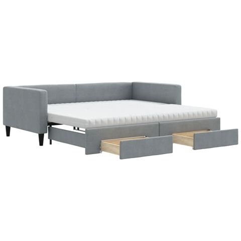 Divano Letto Estraibile Cassetti Grigio Chiaro 100x200 Tessuto - Foto 1