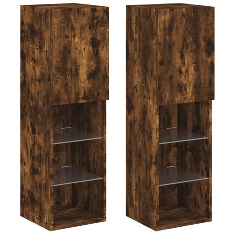 Mobili Porta Tv Con Luci Led 2 Pz Rovere Fumo 30,5x30x102 Cm - Foto 2