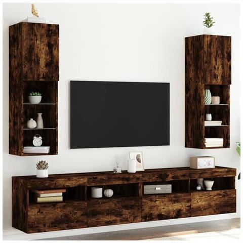 Mobili Porta Tv Con Luci Led 2 Pz Rovere Fumo 30,5x30x102 Cm - Foto 3