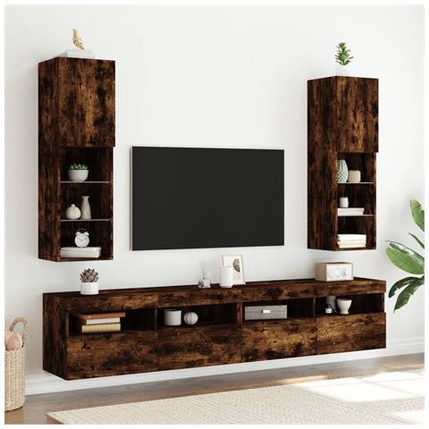 Mobili Porta Tv Con Luci Led 2 Pz Rovere Fumo 30,5x30x102 Cm - Foto 1