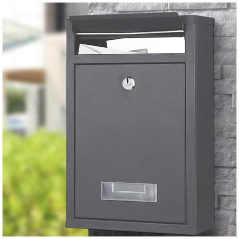 Cassetta Postale Parete In Acciaio Buca Lettere Posta Esterno Con Chiave Grigio - Foto 1