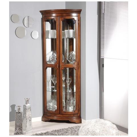 Vetrina Ad Angolo Vetro Curvo Classica Legno Tinta Noce 54x54x201 - Foto 1