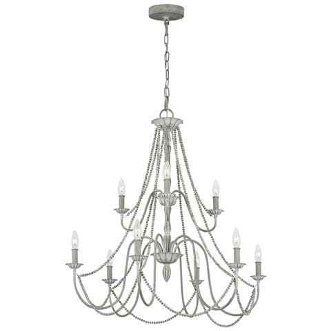 Lampadario Classico Maryville Acciaio Grigio Slavato Legno 9 Luci E14 - Foto 1