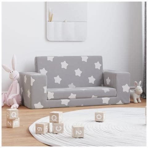 Divano Letto Bambini A 2 Posti Grigio Chiaro Con Stelle Peluche - Foto 8