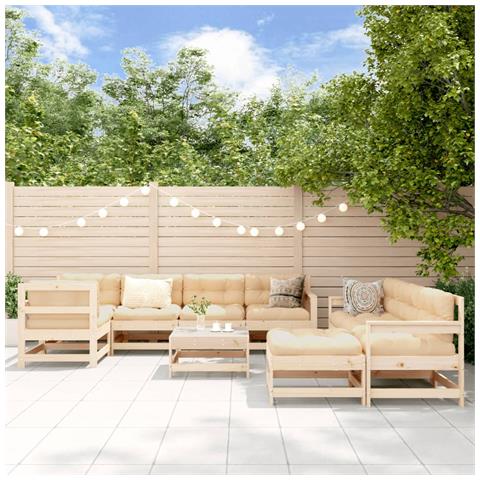 Set Divani da Giardino 10 pz con Cuscini in Legno Massello - Foto 2