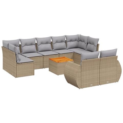 Set Divano Da Giardino 10 Pz Con Cuscini Beige In Polyrattan - Foto 2
