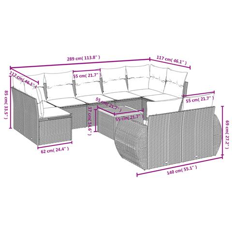 Set Divano Da Giardino 10 Pz Con Cuscini Beige In Polyrattan - Foto 3