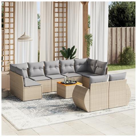 Set Divano Da Giardino 10 Pz Con Cuscini Beige In Polyrattan - Foto 1