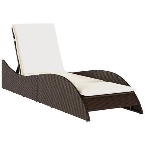 Lettino Prendisole Con Cuscino Marrone 60x205x73 Cm Polyrattan - Foto 2