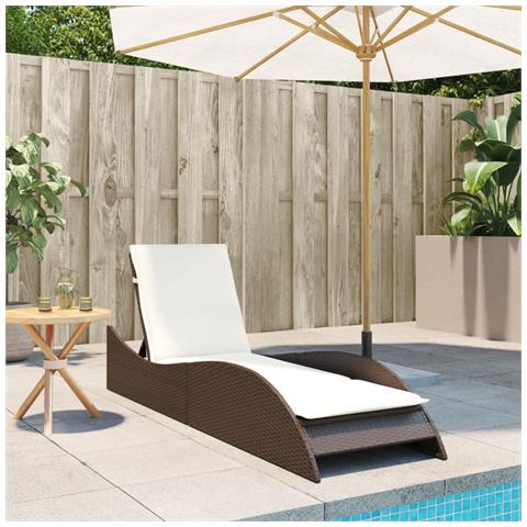 Lettino Prendisole Con Cuscino Marrone 60x205x73 Cm Polyrattan - Foto 3