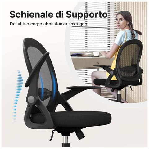 Sedia Ufficio - Sedia Scrivania Con Supporto Lombare - Poltrona Ufficio In Rete Traspirante - Sedia Da Ufficio Ergonomica Braccioli E Altezza Regolabili - Nero - Foto 2