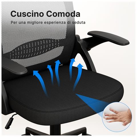 Sedia Ufficio - Sedia Scrivania Con Supporto Lombare - Poltrona Ufficio In Rete Traspirante - Sedia Da Ufficio Ergonomica Braccioli E Altezza Regolabili - Nero - Foto 5