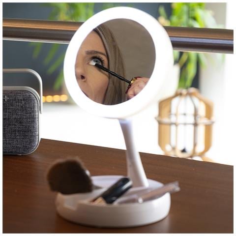 Specchio Cosmetico 21 Luci LED Pieghevole + Scomparti Porta Trucco Doppio Zoom - Foto 1