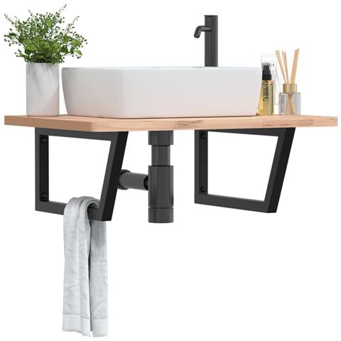 Reggimensole Per Lavabo 2 Pz Nere Trapezio In Acciaio - Foto 1