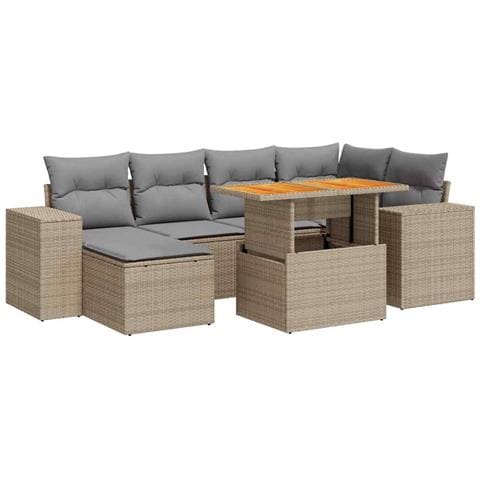 Set Divani Da Giardino 7 Pz Con Cuscini Beige In Polyrattan - Foto 2