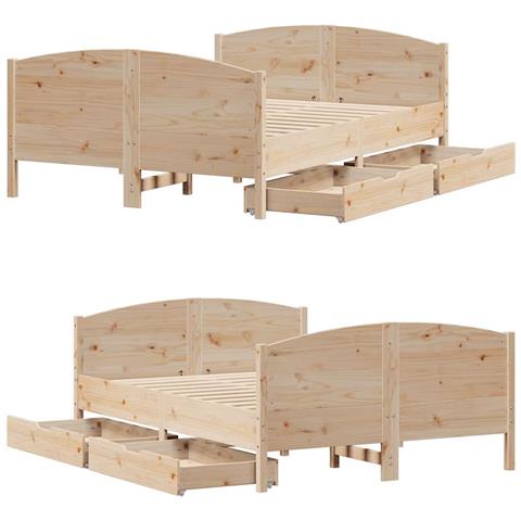 Letto senza Materasso 120x200 cm in Legno Massello di Pino - Foto 10