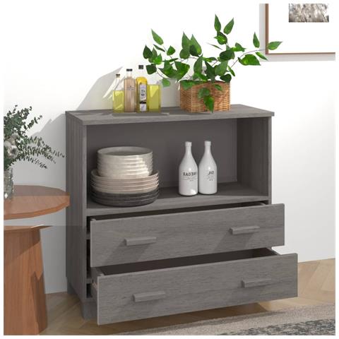 Lusso Casadino -  Credenza Hamar Grigio Chiaro 85x35x80 Cm Legno Massello Di Pino - Foto 2