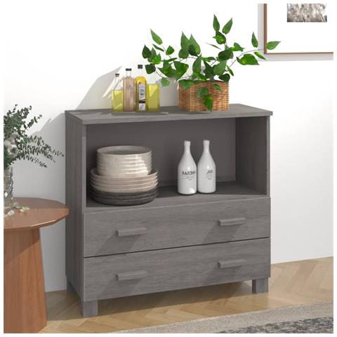 Lusso Casadino -  Credenza Hamar Grigio Chiaro 85x35x80 Cm Legno Massello Di Pino - Foto 8