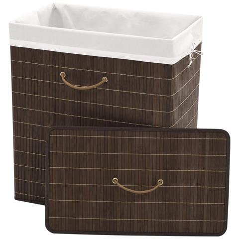 Cesto Portabiancheria In Bambù Rettangolare Marrone Scuro - Foto 1