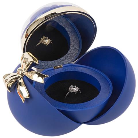 Portagioie Di Lusso In Velluto Per Proposta Di Matrimonio, Fidanzamento, Matrimonio Blue - Foto 1