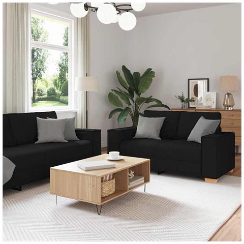 Set Divano a 3 Pezzi con Cuscini in Tessuto Nero - Foto 2