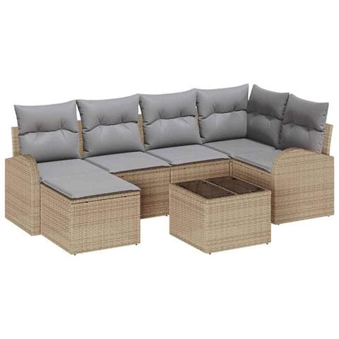 Set divano giardino 7 pezzi con cuscini neri in polyrattan - Foto 1