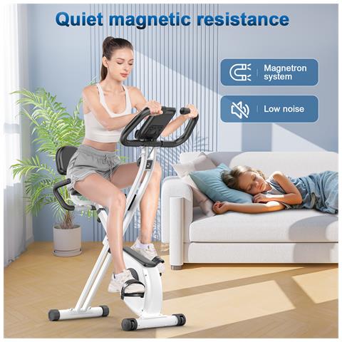 Cyclette Reclinabile Con Schienale Con 8 Livelli Di Resistenza Regolabili Bianco - Foto 2