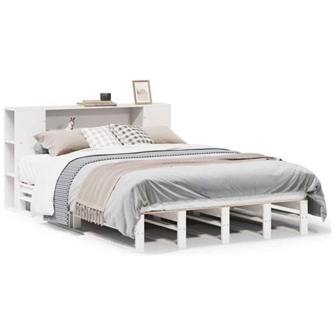 Letto Libreria senza Materasso Bianco 140x200 cm Legno Massello - Foto 1
