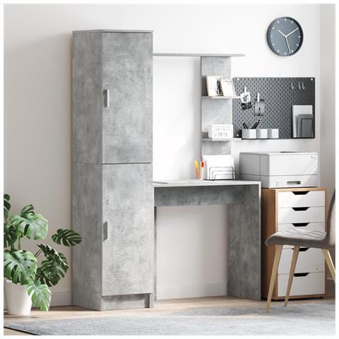 Scrivania con Storage Grigio Cemento Legno Ingegnerizzato - Foto 2