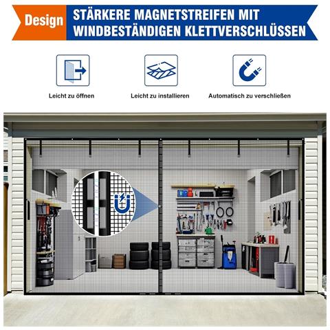 Tenda Zanzariera Magnetica In Fibra Di Vetro Per Garage - Installazione Semplice Senza Fori White L - Foto 7