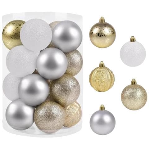 Palle Di Natale Con Ganci Infrangibili Oro Argento Bianco 6 Cm 20 Pz - Foto 1