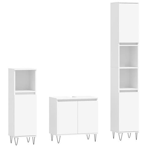 Set di Mobili da Bagno 3 pz Bianco in Legno Multistrato - Foto 1