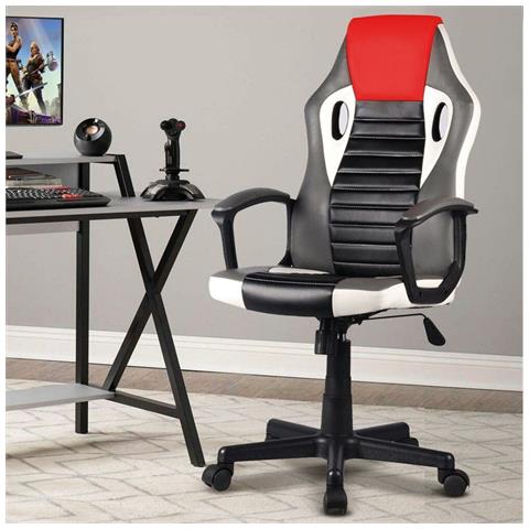 Sedia Poltrona Gaming Scrivania Ufficio Regolabile Girevole Direzionale Rosso - Foto 5