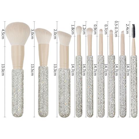 Set Di 9 Pennelli Da Trucco Color Caffè Con Manico Diamantato - Setole Sintetiche Morbide - Foto 2